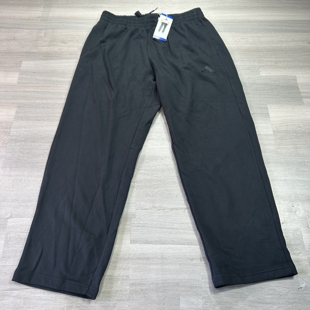 NEW Adidas Sweatpants Mens Large Black Fleece Elastic Waist Pockets KD6764